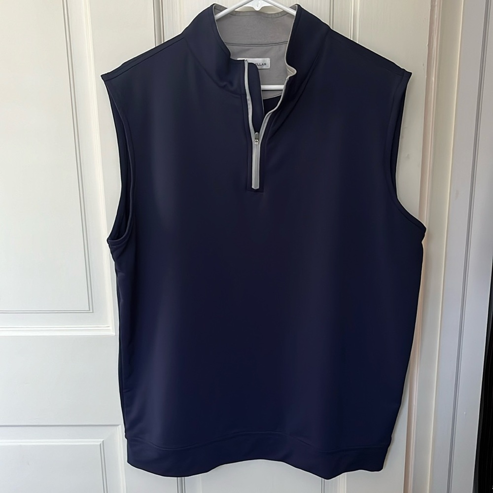 Peter Millar Galway Stretch Loop Terry Quarter-Zip Vest Navy Large Like New